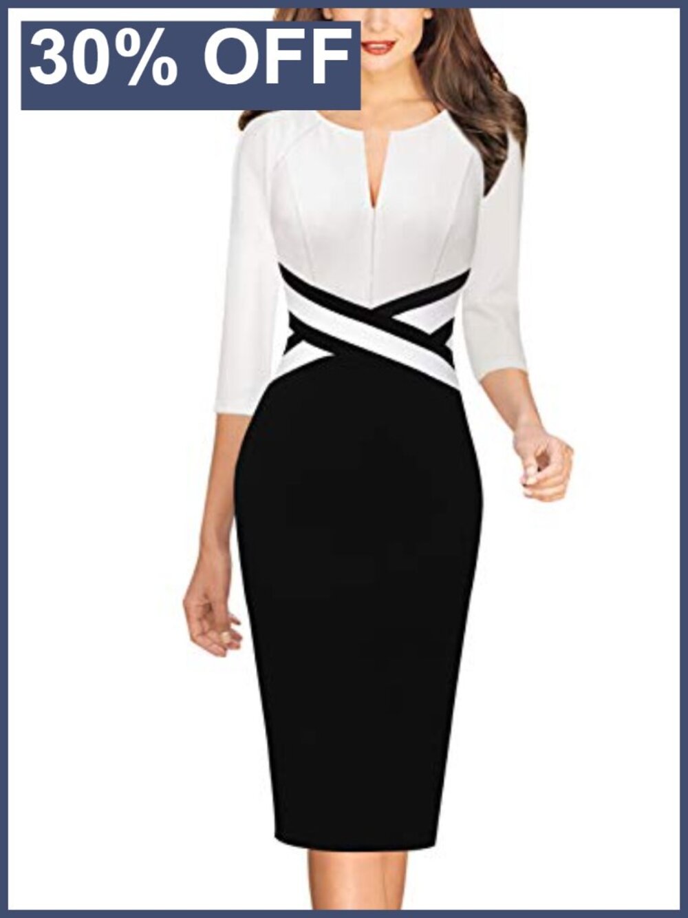Womens Front Zipper Work Office Business Casual Church Sheath Dress